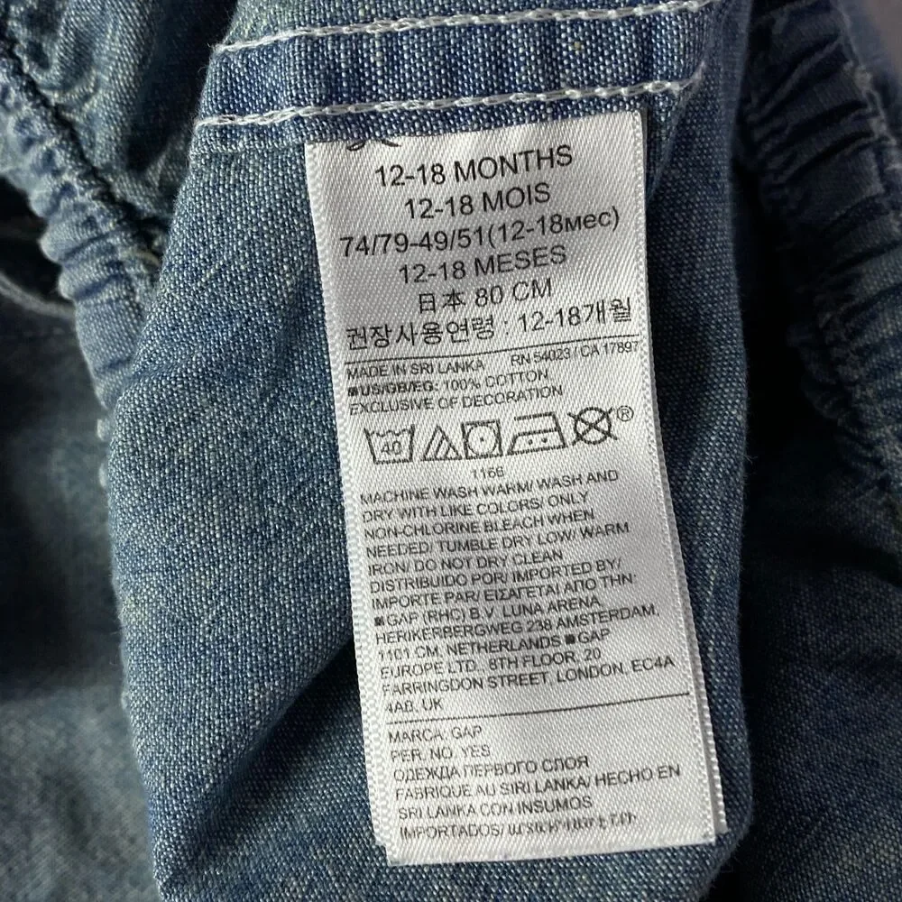 New Gap Chambray Bodysuit Toddler Baby Boys Size 12-18 Months
